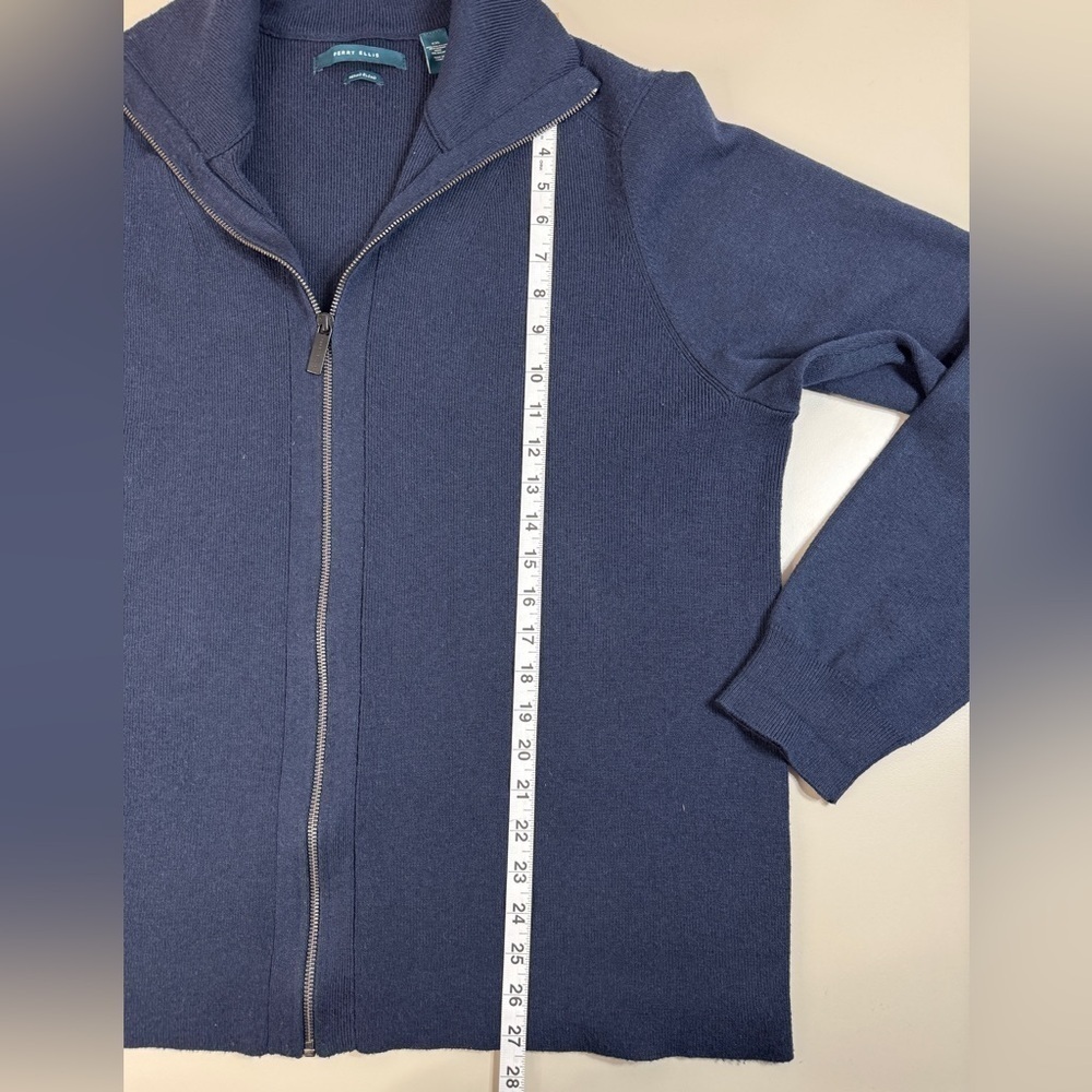 Perry Ellis Sweater Mens 2XL XXL Blue Merino Wool Knit Sweater Casual Full Zip - Picture 7 of 9